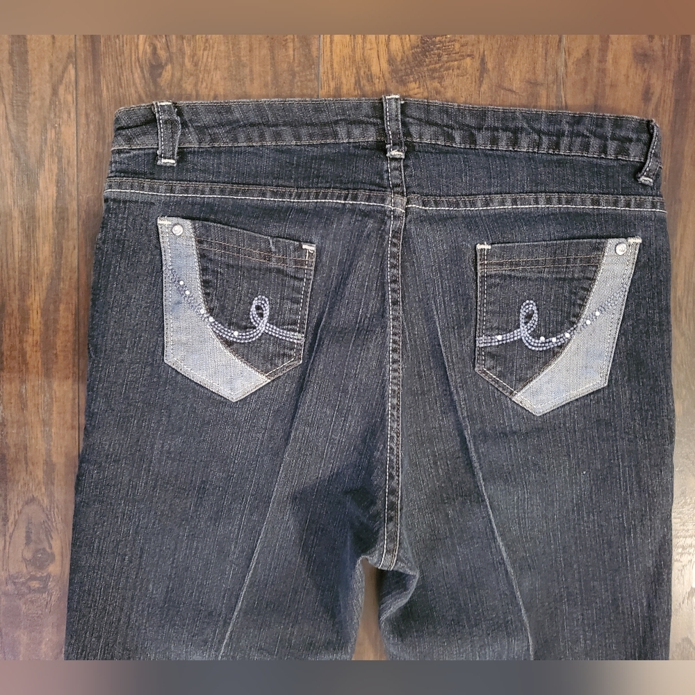 Ry Aizerse Jeans Sz 16 Womens Bootcut 2 Toned Dark Wash Crystal Embellished - Picture 3 of 9